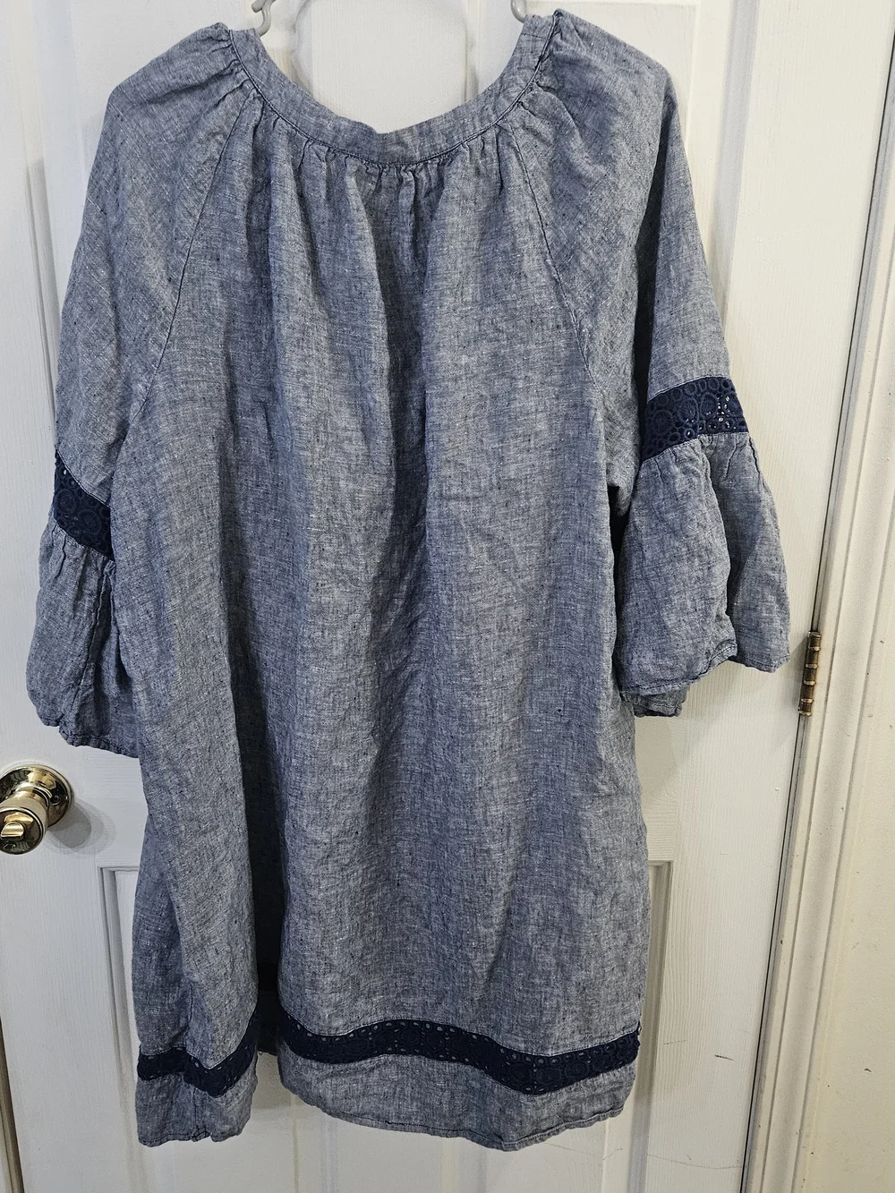 crown & ivy Chambray Midi Dress with Navy Lace Accents - Picture 2 of 4